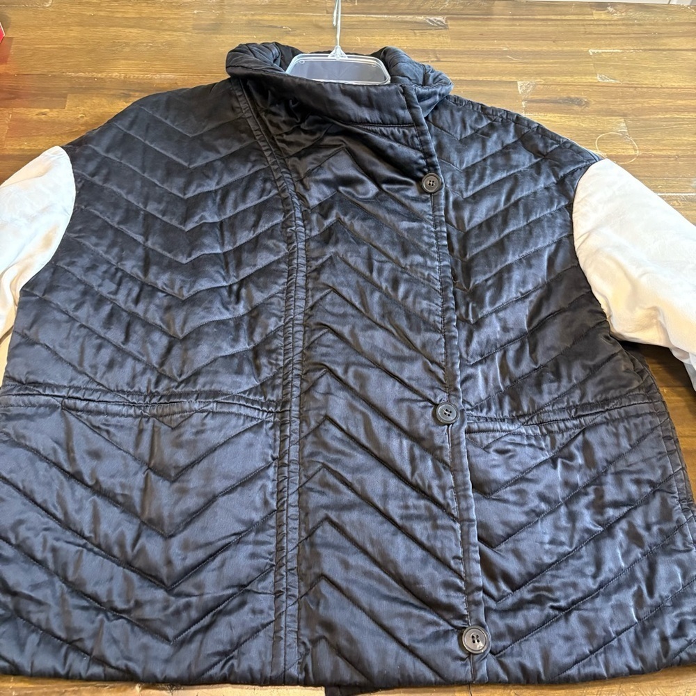 Isabel Marant Black Cream Ivory Quilted Chore Utility Jacket Bomber Silk Boxy 40 - Picture 2 of 13